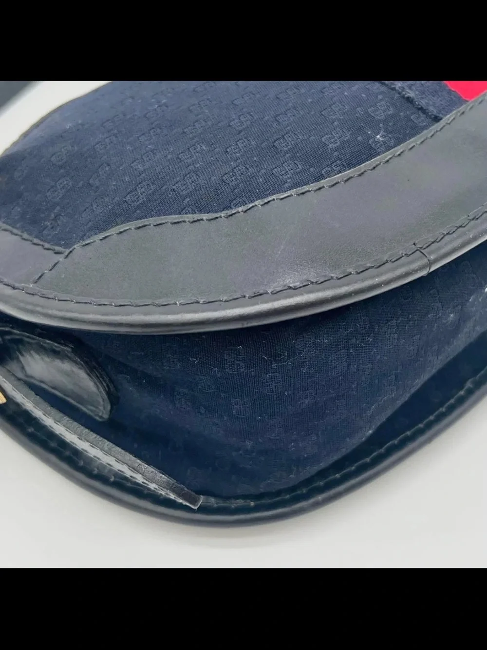 Gucci Navy Canvas Crossbody with Red Center Stripe